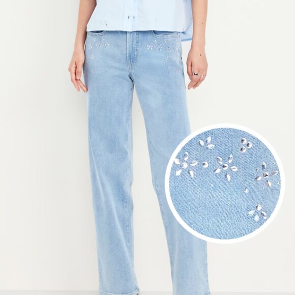 Old Navy High-Waisted OG Rhinestone-Embellished Jeans NWT - Picture 2 of 7